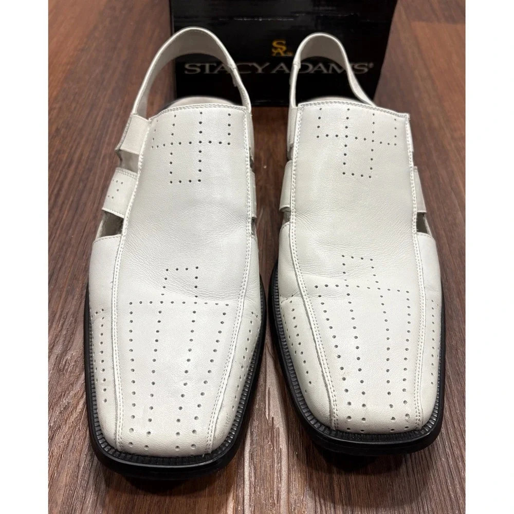 Stacy Adams Mens Calvino‎ City Leather Sandal Flat White Size 11